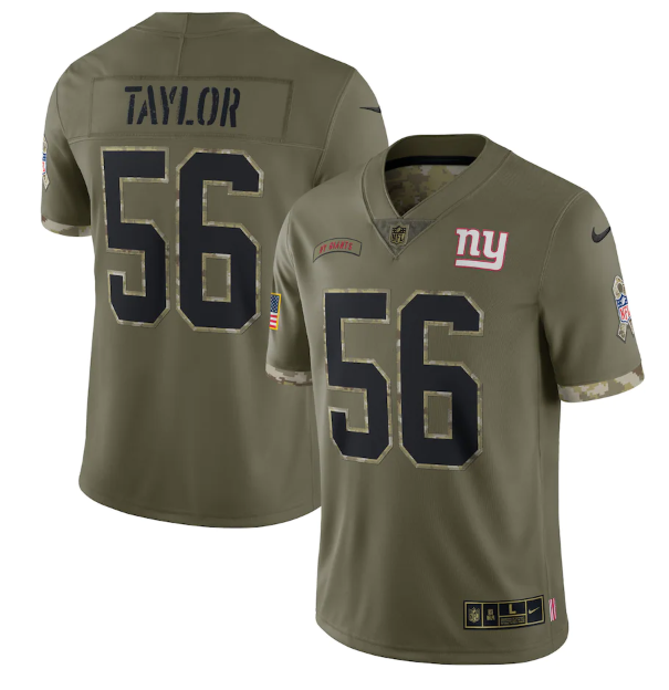 Men's New York Giants #56 Lawrence Taylor Olive 2022 Salute To Service Limited Stitched Jersey